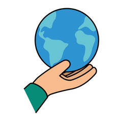 hand lifting world planet earth icon vector illustration design