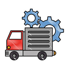 truck vehicle with gears vector illustration design
