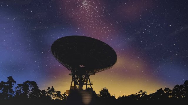Radio Satellite Telescope searching Milky Way stars 3d (4K)