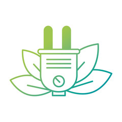 leafs plant with energy connector ecology icon vector illustration design