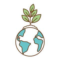 world planet with leafs plant and arrows ecology icon vector illustration design
