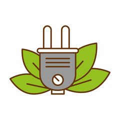leafs plant with energy connector ecology icon vector illustration design