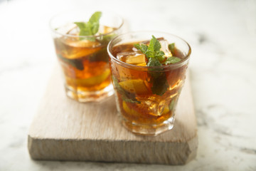 Iced tea with lemon and mint