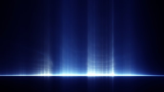 Abstract background - trails of blue light rising from a dark horizon