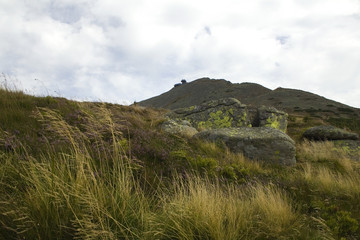 grassy mountain on a cloudy day