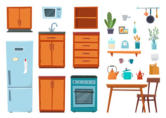 Cozy kitchen interior with furniture and stove