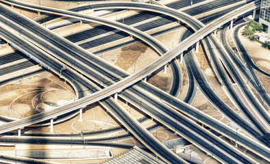 Major roads intersection, aerial photography view of empty lanes