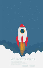  rocket  clouds business startup banner vector illustration background EPS10.