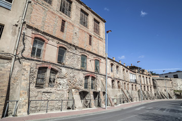 Fototapeta na wymiar Industrial zone, old buildings, city has a long tradition of tanning and textile industries, Igualada, province Barcelona, Catalonia.