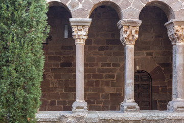 Cloister, romanesque style, of Monastery of Santa Maria, L Estany,moianes region comarca, province Barcelona,Catalonia.