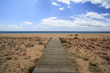 Solitary mediterranean beach in Malgrat de Mar,Maresme area,province Barcelona,Catalonia,Spain.