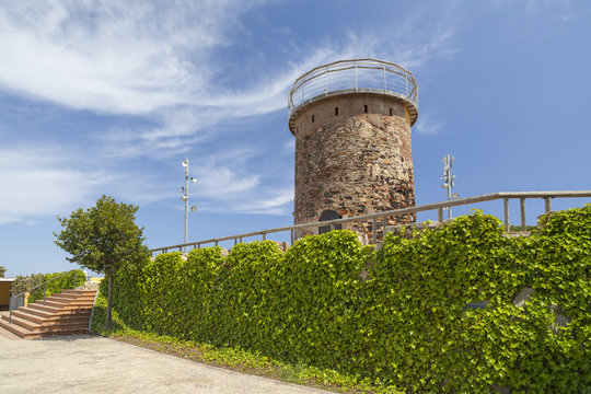 Ancient tower defense, Torreta del Castell in  the city of Malgrat de Mar, Maresme region, province Barcelona, Catalonia.
