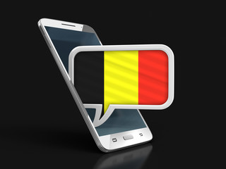 Touchscreen smartphone and Speech bubble with Belgian flag. Image with clipping path