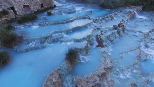 aerial view on the Natural thermal waterfalls at Saturnia