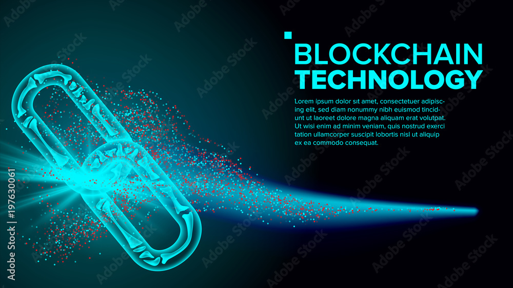 Poster blockchain vector. link web chain internet. development software platform. illustration