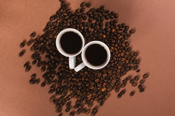 Top view of two cups of coffee in the morning.