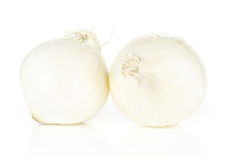 White onion two shiny and fresh pearls isolated on white background.