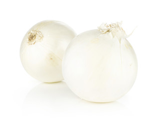 White onion two shiny fresh pearls isolated on white background.