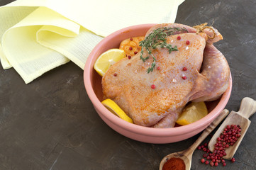 Raw chicken in the marinade with spices