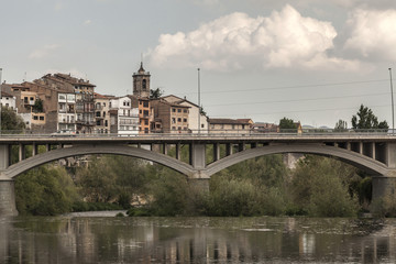  Village view, bridge and Ter river in Roda de Ter, Osona comarca region, province Barcelona, Catalonia.Spain.