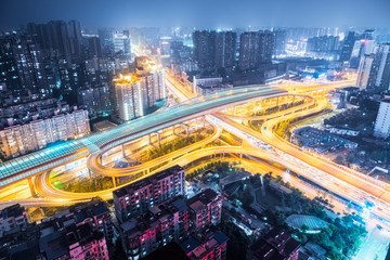 wuhan city interchange at night