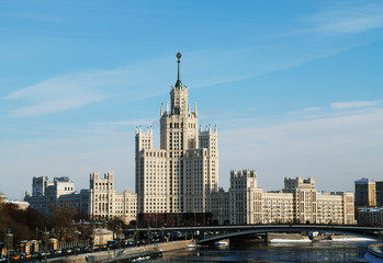 Fototapeta na wymiar Classic Stalin skyscraper historic backdrop