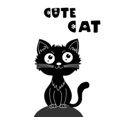 Cute black cat. Vector illustration.