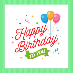 Happy Birthday Label Card Typography with Party Decoration Ornament.
