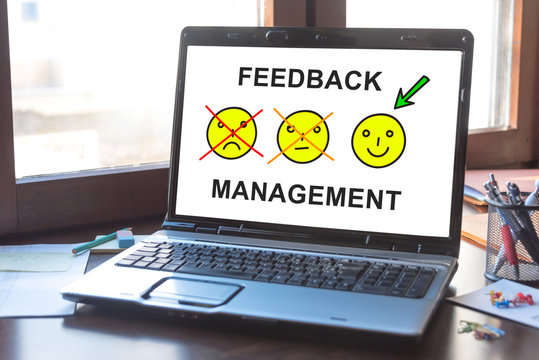Feedback management concept on a laptop screen