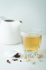 Tea flower coffee Tea in glass White background
