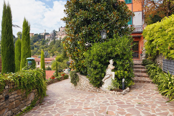 Bergamo, Italy - August 18, 2017: Patio of the old apartment building.