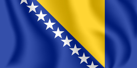 Flag of Bosnia and Herzegovina (B&H). Realistic waving flag of Bosnia-Herzegovina. Fabric textured flowing flag of Bosnia.
