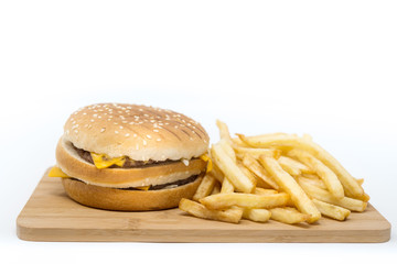 Cheese burger - American cheese burger with Golden French fries