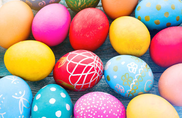 Fototapeta na wymiar Background of colorful Easter eggs. Happy Easter.