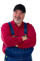 Portrait of cheerful worker wearing dungarees