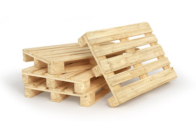 Stack of wood pallets isolated on a white. 3d illustration