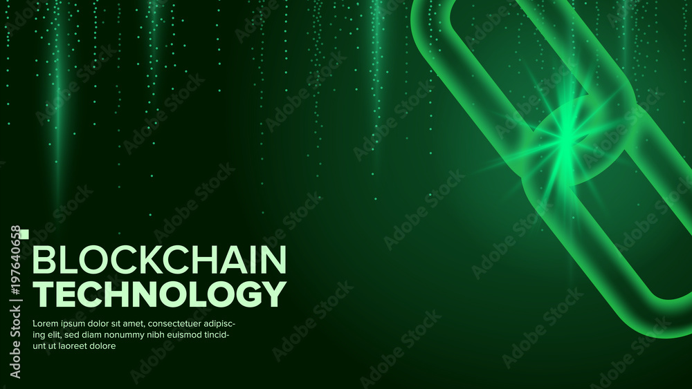 Poster blockchain vector. digital code chain. p2p. development software platform. investment crypto illustr