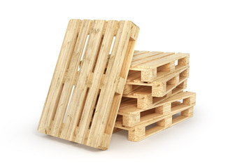 Stack of wood pallets isolated on a white. 3d illustration - obrazy, fototapety, plakaty