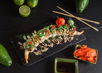 sushi on the black background