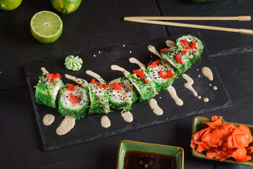 sushi on the black background