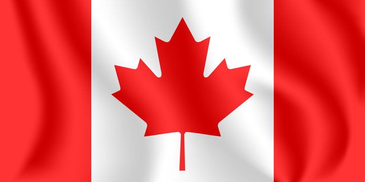 Flag of Canada. Realistic waving flag of Canada. Fabric textured flowing flag of Canada.