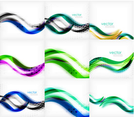 Set of wave blurred colorful stripe backgrounds, digital techno bright color abstract backgrounds template. Collection of waves