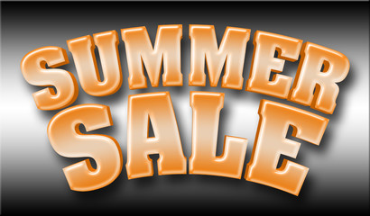 Stock Illustration - Large Shiny Orange Text: Summer Sale, 3D Illustration with Shadow, Isolated Against the Black and White Gradient Background.