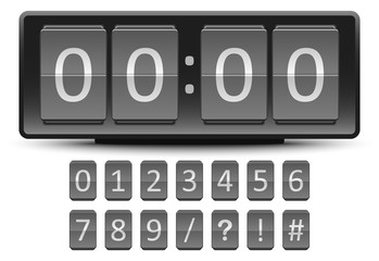 Black Digital Clock number in flip panel style on white background for vector idea graphic design