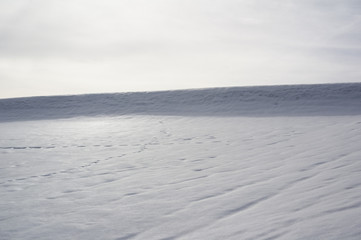Fototapeta premium Minimalist snowy nature at winter. Plain is covered by snow.