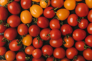 elevated view of ripe red and orange tomatoes