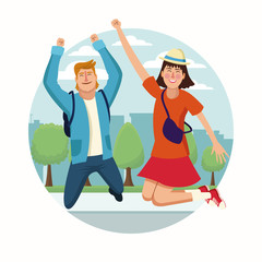 Young people jumping of hapiness cartoon vector illustration graphic design