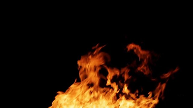 Real fire isolated on black background loop video