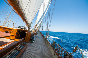 Fototapeta na wymiar Aboard a yacht on the ionian sea