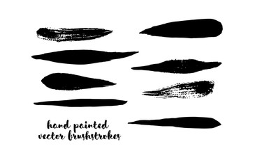 Black and White Brushstroke Vector Collection. Hand Painted Vector Ink Lines. Hipster Grunge Graffiti Buttons, Smears or Banners. Doodle Paint Frame Uneven Scribble Textured Cool Gouache Logo Element